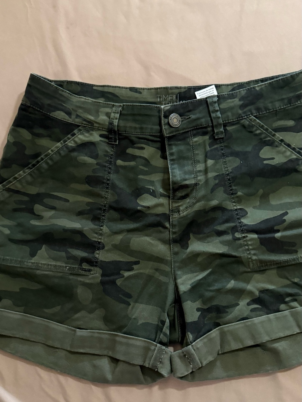 Time and Tru Green Camo Roll-Cuff Utility Shorts